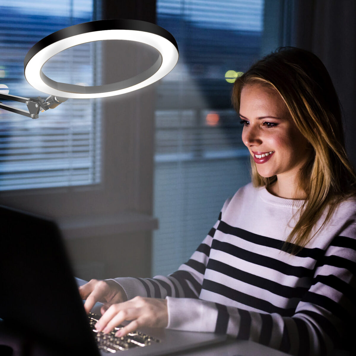Overhead Desk Ring Light with Flexible Swing Arm Stand, Desktop Led
